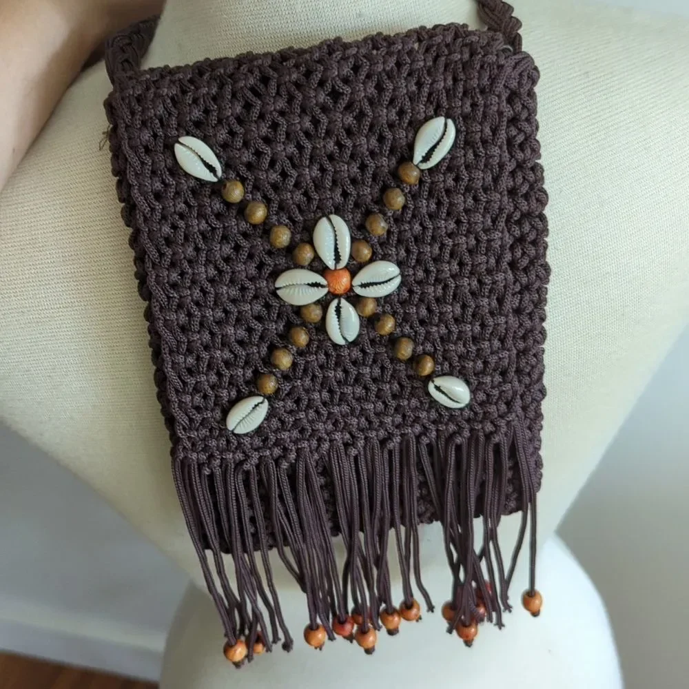 Brown Shell and Bead Crossbody Bag